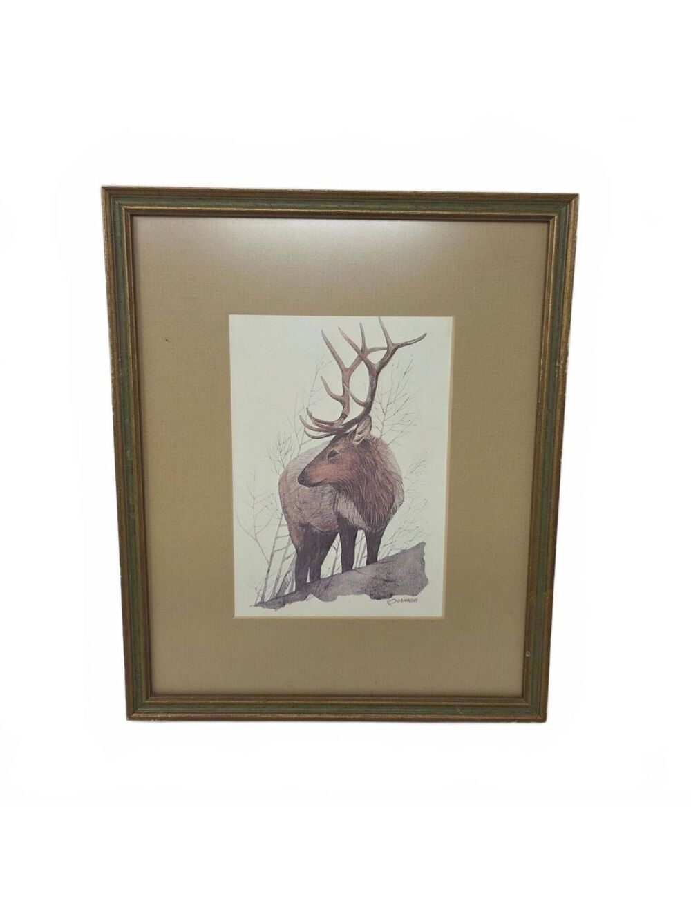 Framed Elk Wildlife Print | Rustic Cabin Wall Art | 11.5 x 9.5